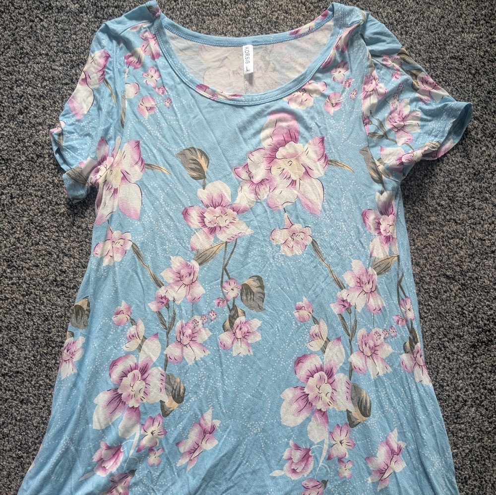 Floral Blue Dress With pockets